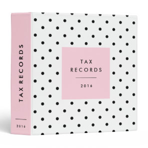Polka Dot Pink Tax Records 3 Ring Binder