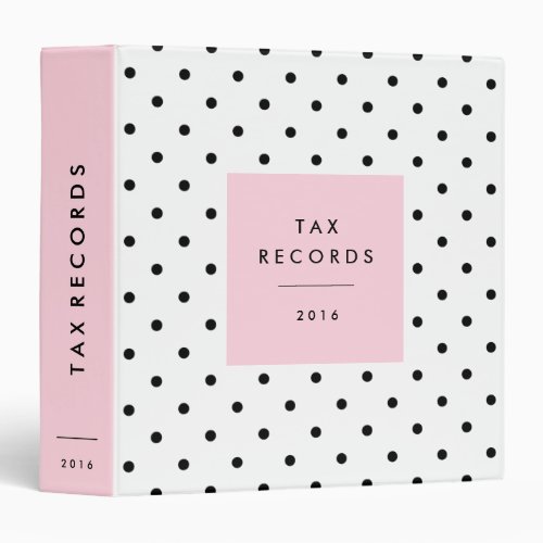 Polka Dot Pink Tax Records 3 Ring Binder