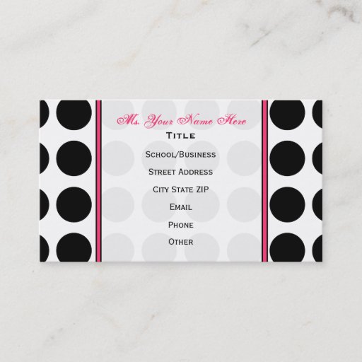 Customizable Polka Dot / Pink Teacher Fashion Business Card