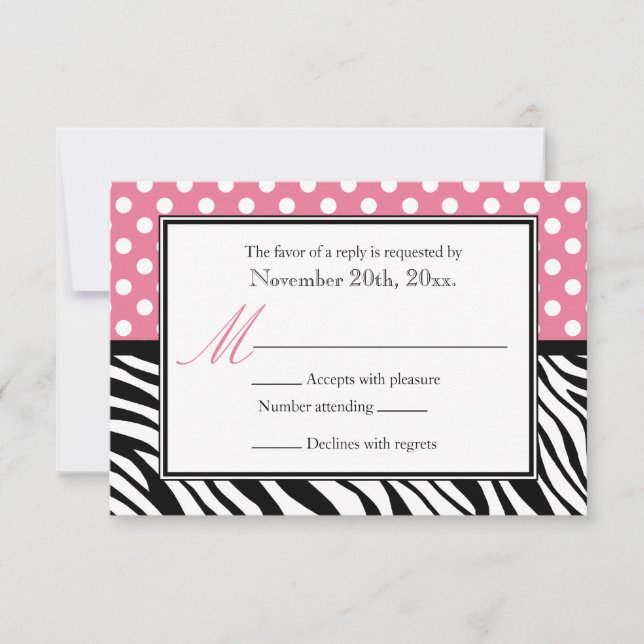Polka Dot Pink & Zebra Print Reply Cards (Front)