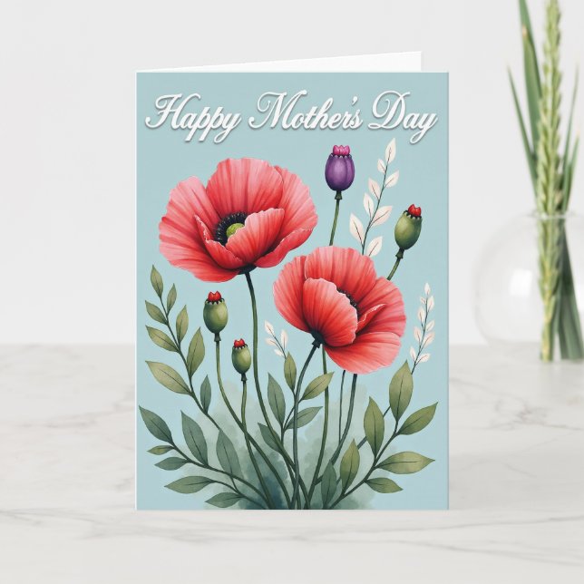 Polka Dot Poppy Floral Card (Front)