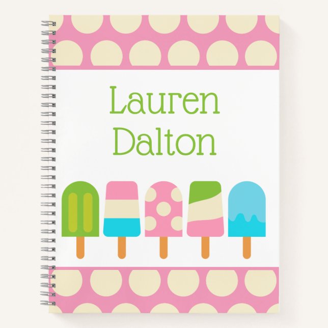Polka Dot Popsicles Personalized Spiral Notebook (Front)