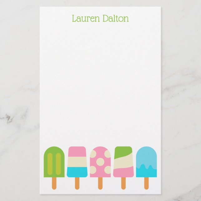 Polka Dot Popsicles Personalized Stationery (Front)