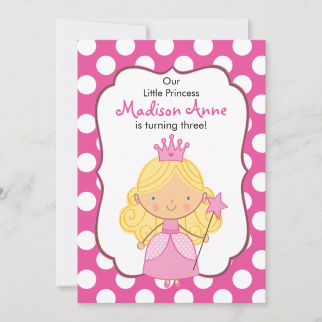 Polka Dot Princess Birthday Invitation Blonde (Front)