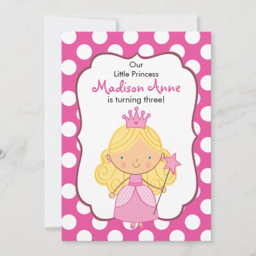 Polka Dot Princess Birthday Invitation Blonde