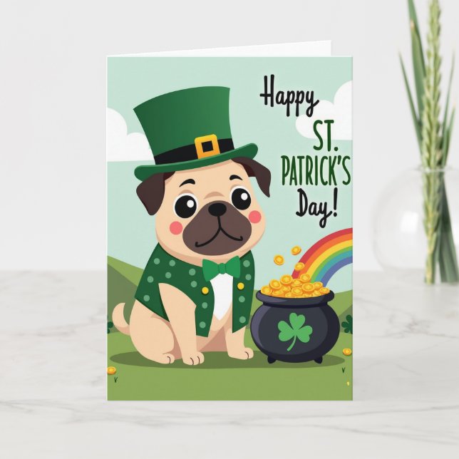 Polka Dot Pug St Patricks Card (Front)