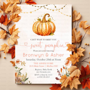 Polka Dot Pumpkin Floral Baby Shower Invitation
