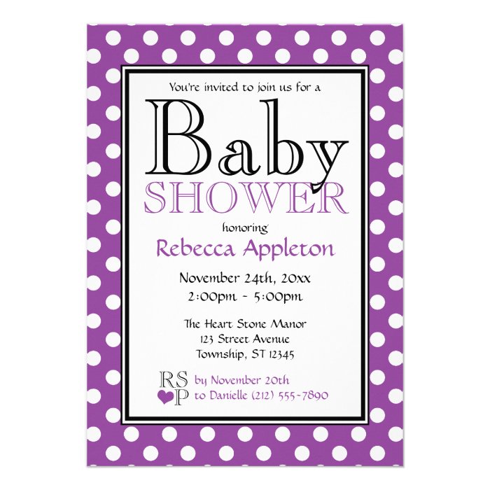 Polka Dot Purple Baby Shower Invitations