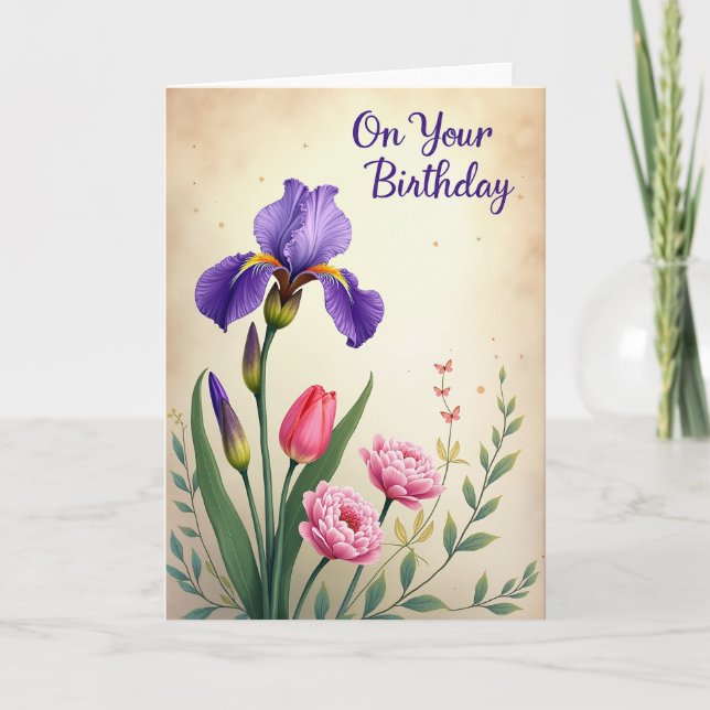 Polka Dot Purple Bloom Card (Front)