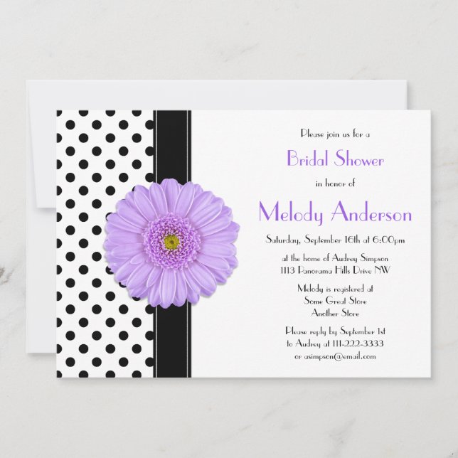 Polka Dot Purple Daisy Bridal Shower Invitation (Front)