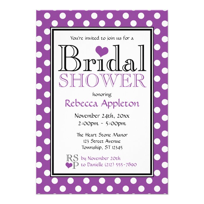 Polka Dot Purple Heart Bridal Shower Invitations