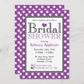Polka Dot Purple Heart Bridal Shower Invitations (Front/Back)