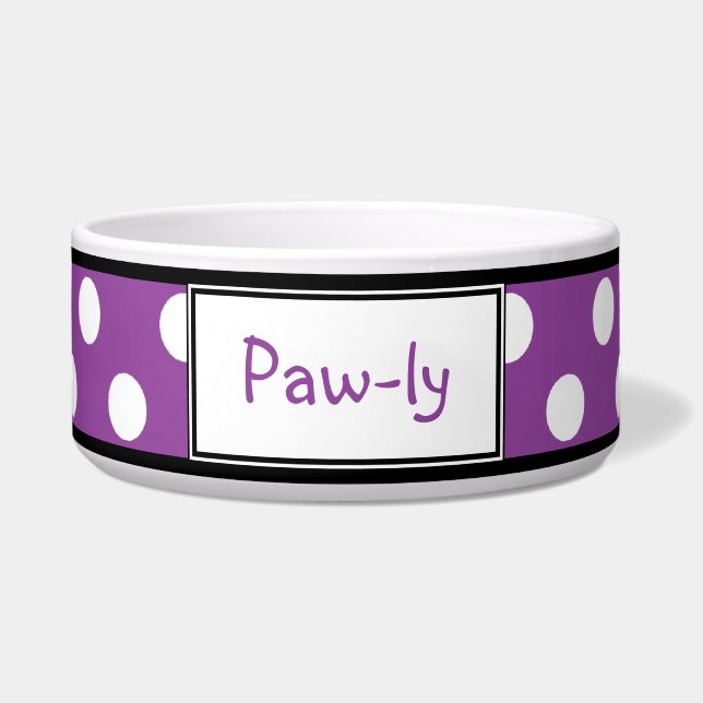 Polka Dot Purple Personalized Dog Bowl (Front)