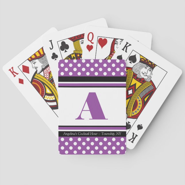 Polka Dot Purple Personalized Playing Cards (Back)