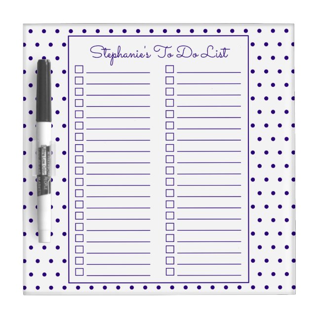 Polka Dot Purple Two Column Checklist Dry Erase Board (Front)