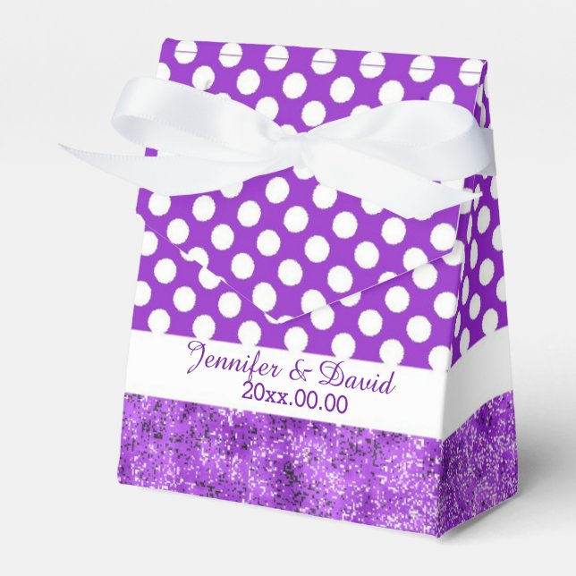 Polka Dot Purple & White Tent Wedding Favor Box (Front Side)