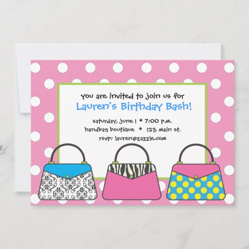 Polka Dot Purse Handbag Invitation