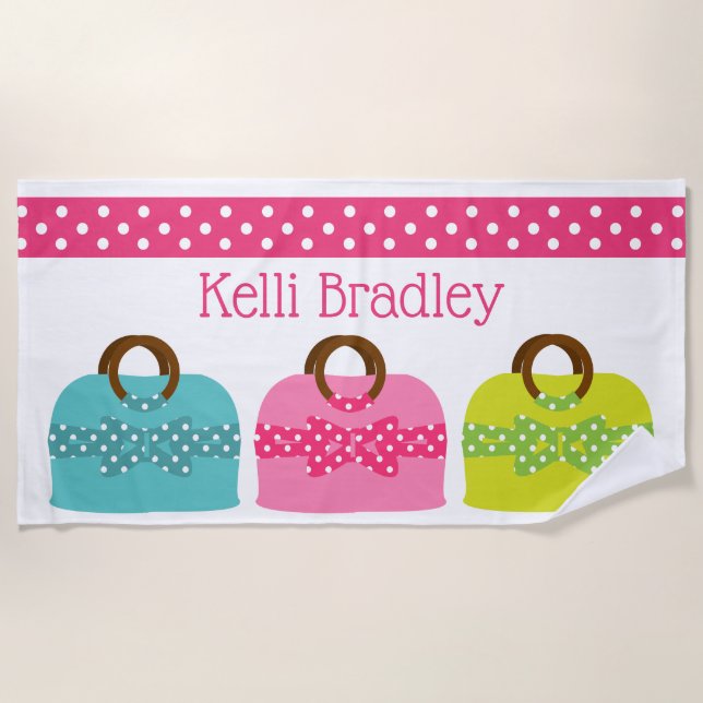 Polka Dot Purses Personalized Beach Towel (Front)