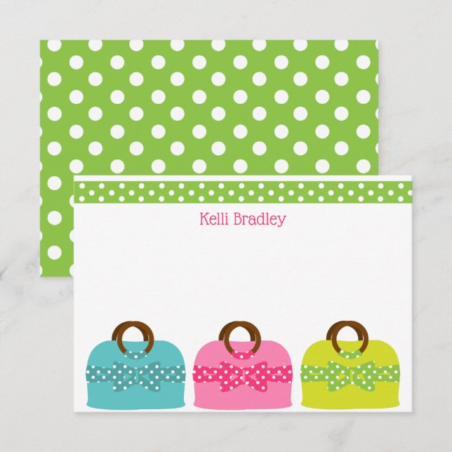 Polka Dot Purses Personalized Note Cards (Front/Back)