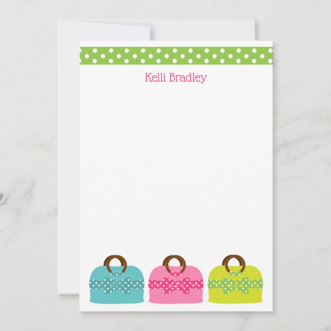 Polka Dot Purses Personalized Note Cards (Front)
