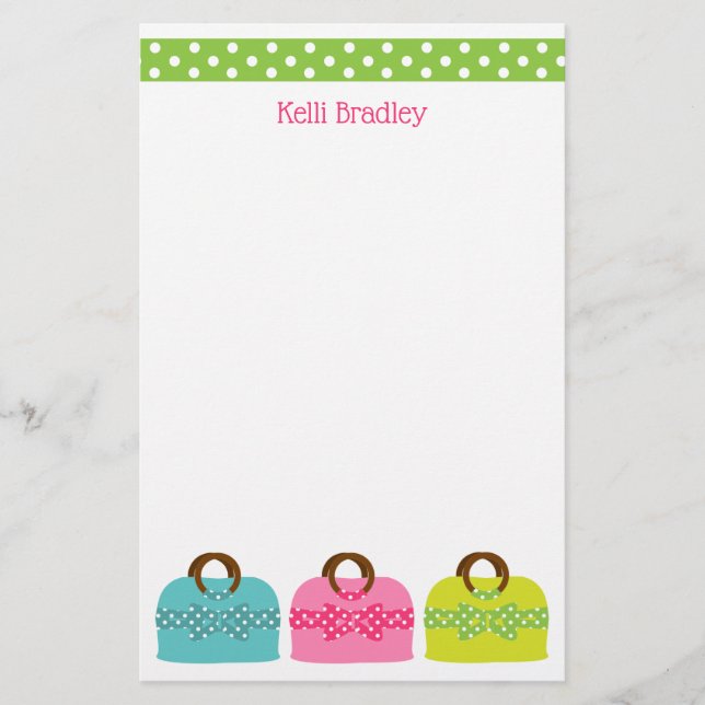 Polka Dot Purses Personalized Stationery (Front)