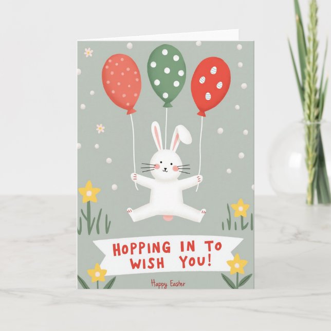 Polka Dot Rabbit Balloon Card (Front)