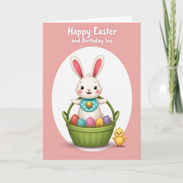 Polka Dot Rabbit Basket Card (Front)