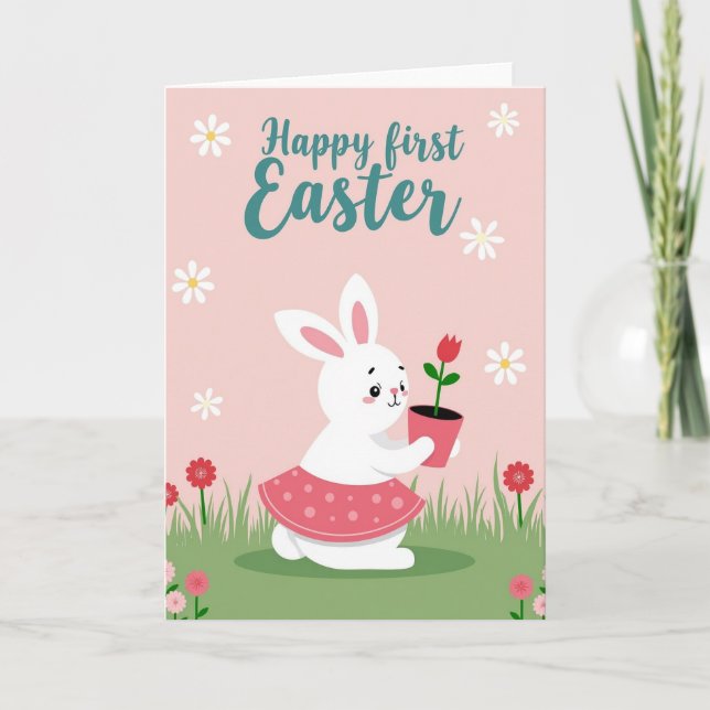 Polka Dot Rabbit Flower Card (Front)