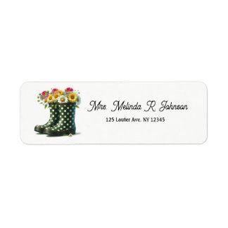 Polka Dot Rainboots Filled with Daisies Label