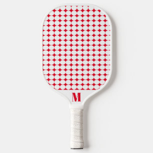 Polka Dot Red and White Modern Monogram  Pickleball Paddle