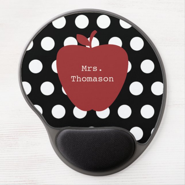 Polka Dot + Red Apple Teacher Gel Mousepad (Front)