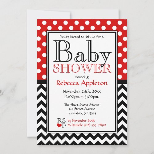 Polka Dot Red &amp; Chevron Baby Shower Custom Invites