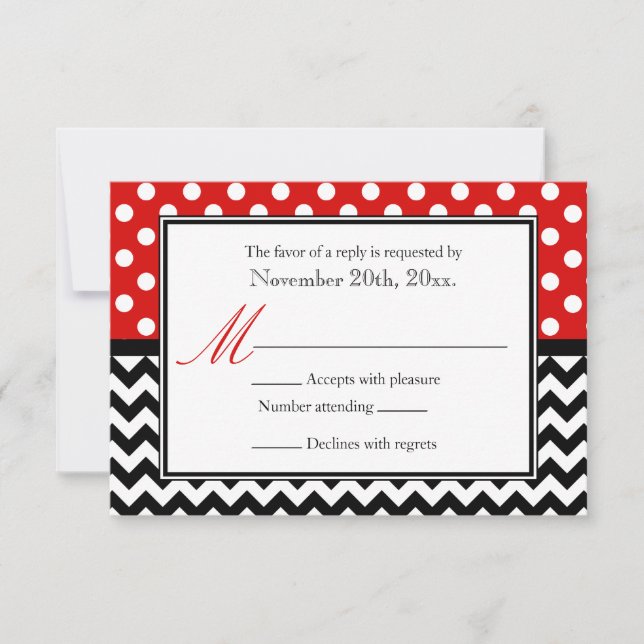 Polka Dot Red & Chevron Reply Cards (Front)