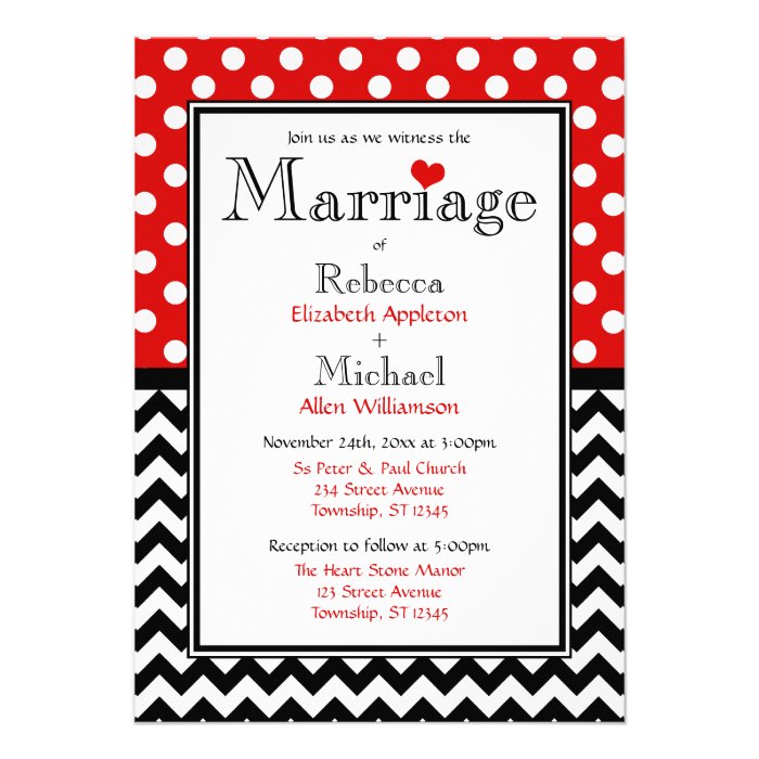 Polka Dot Red & Chevron Wedding Invitations