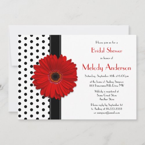 Polka Dot Red Daisy Bridal Shower Invitation