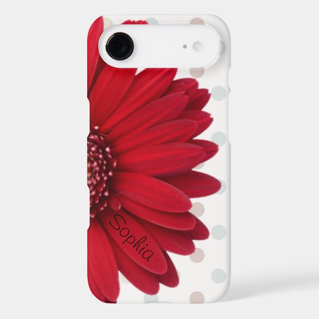 Polka Dot Red Daisy Custom Name Case-Mate iPhone Case (Back)