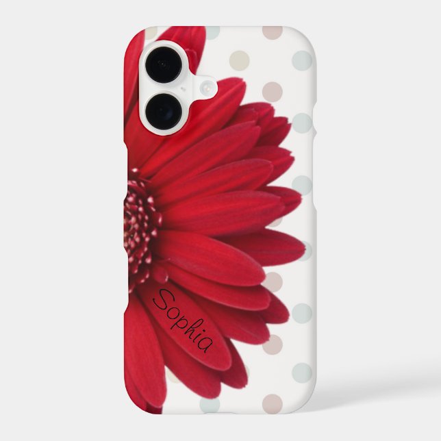 Polka Dot Red Daisy Custom Name Iphone Case (Back)