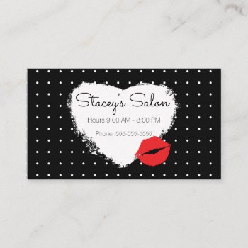 Polka Dot Red Lips Salon Black & White Smooch Business Card by camcguire at Zazzle