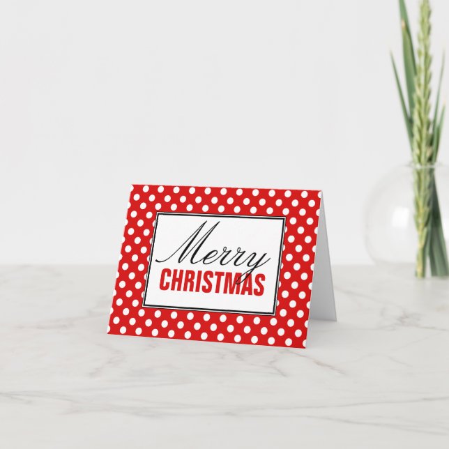Polka Dot Red Merry Christmas Greeting Card (Front)