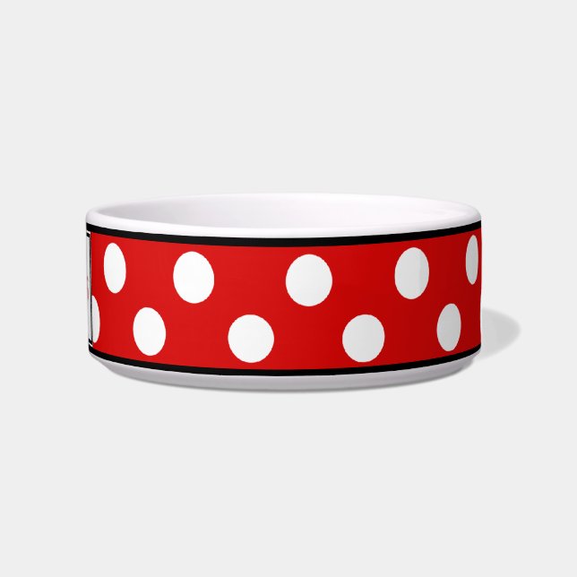 Polka Dot Red Personalized Cat Bowl (Right)