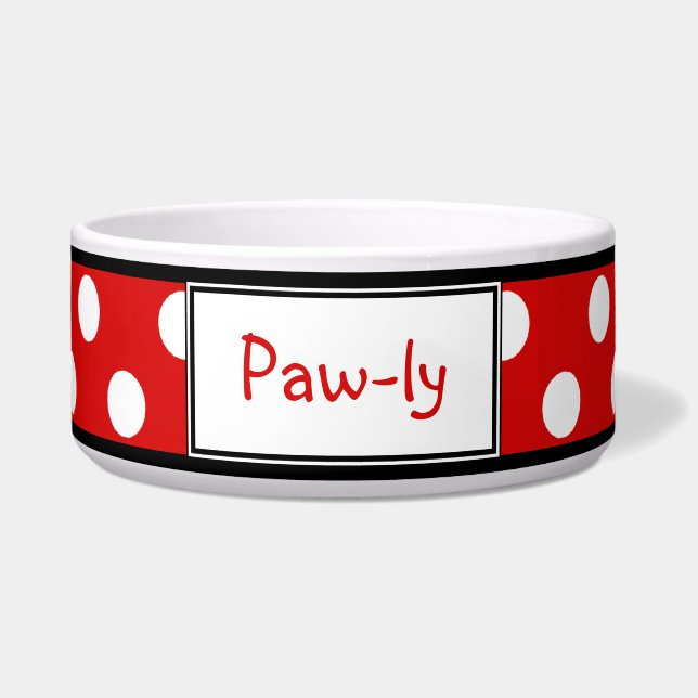 Polka Dot Red Personalized Dog Bowl (Front)
