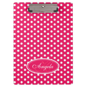 Polka dot red pink name and initial clipboard