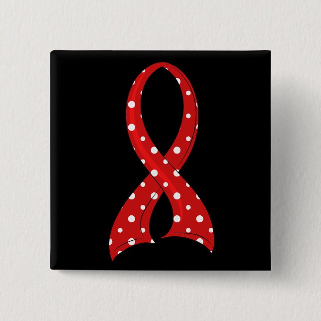 Polka Dot Red Ribbon AIDS HIV Button (Front)