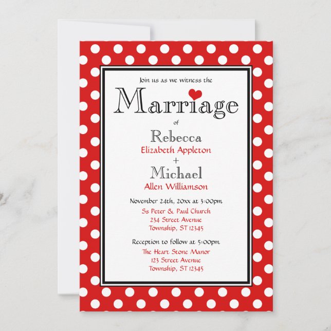 Polka Dot Red Wedding Invitations (Front)