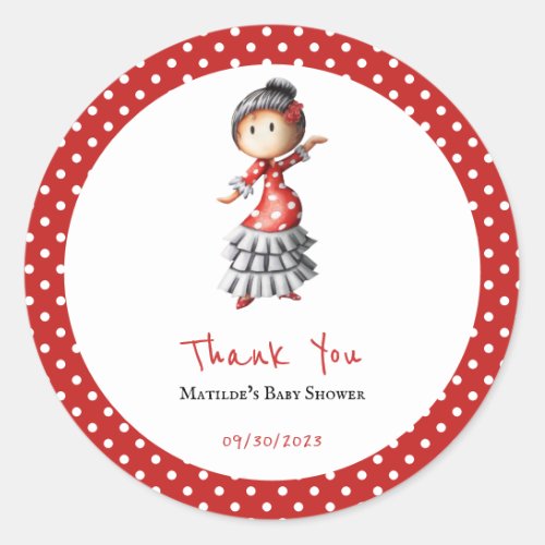 Polka Dot Red White Flamenco Sevillana Dancer Classic Round Sticker