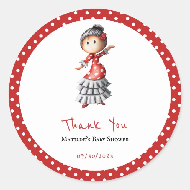 Polka Dot Red White Flamenco Sevillana Dancer Classic Round Sticker (Front)