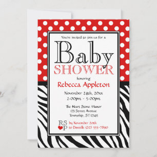 Polka Dot Red & Zebra Print Baby Shower Invitation