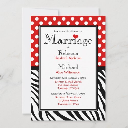 Polka Dot Red  Zebra Print Wedding Invitations