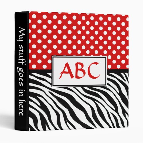 Polka Dot Red  Zebra Stripes Custom Binder