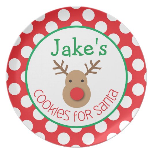Polka Dot Reindeer - Cookies for Santa Plate (Front)